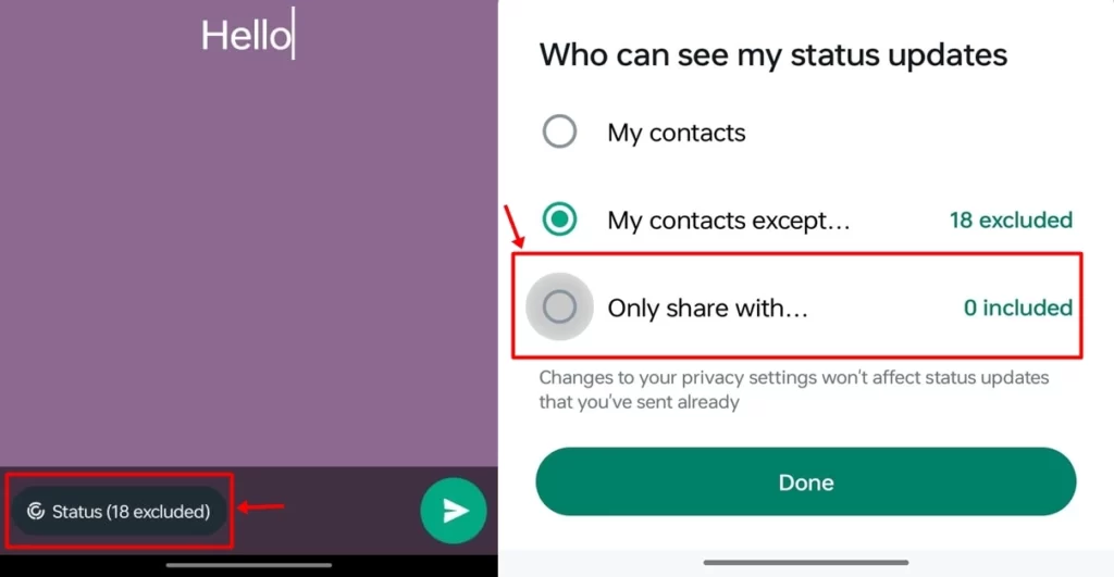 Private audience selector WhatsApp